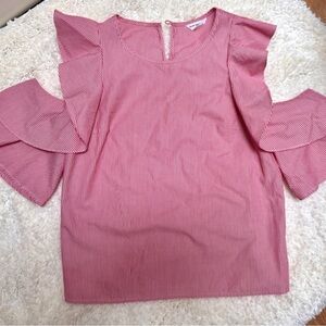 Club Monaco Pink Striped Blouse with Ruffle Sleeves